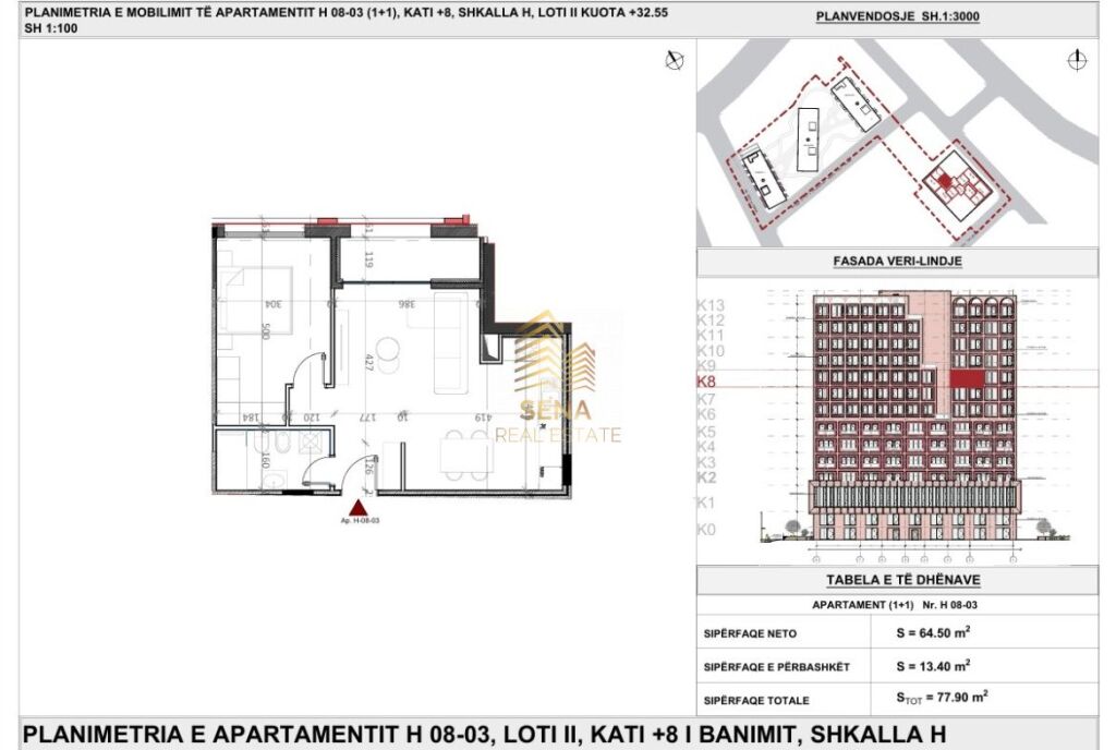 In vendita, Appartamento 1+1+Balcone, Ex Profarma – Xhamllik-Dara Residence , 2000€/m
