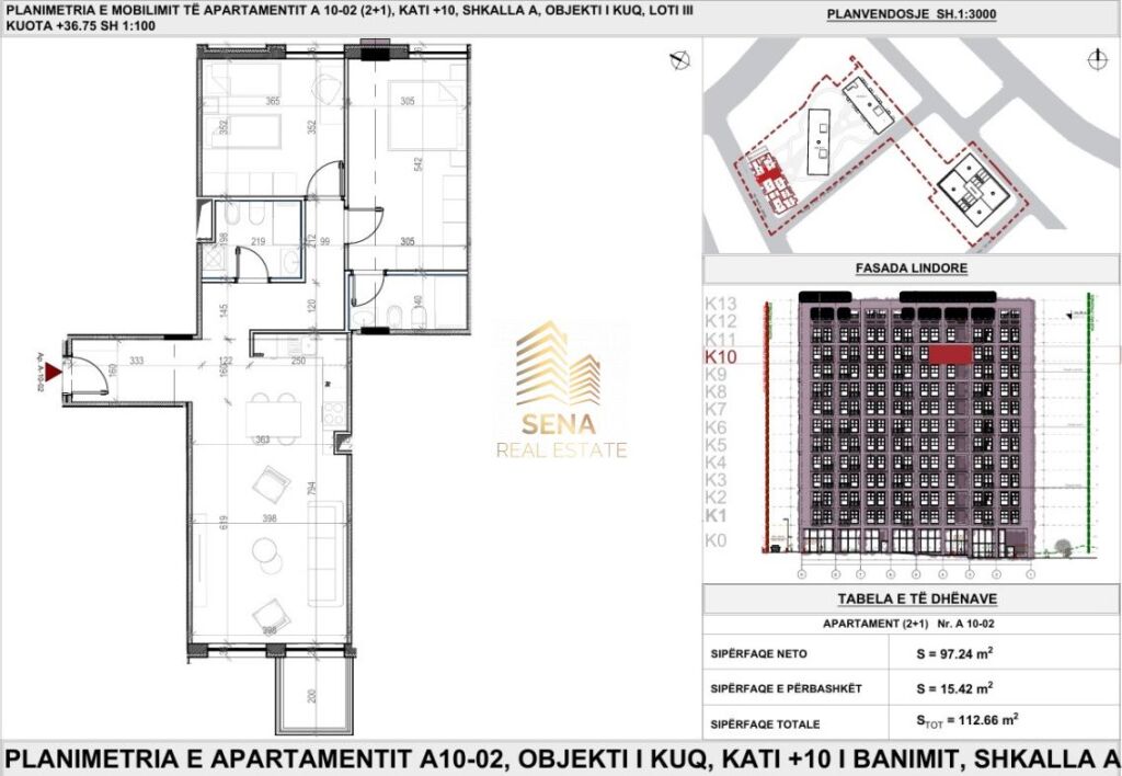 In vendita, Appartamento 2+1+2WC+Blk, Ex Profarma – Xhamllik-Dara Residence , 2000€/m