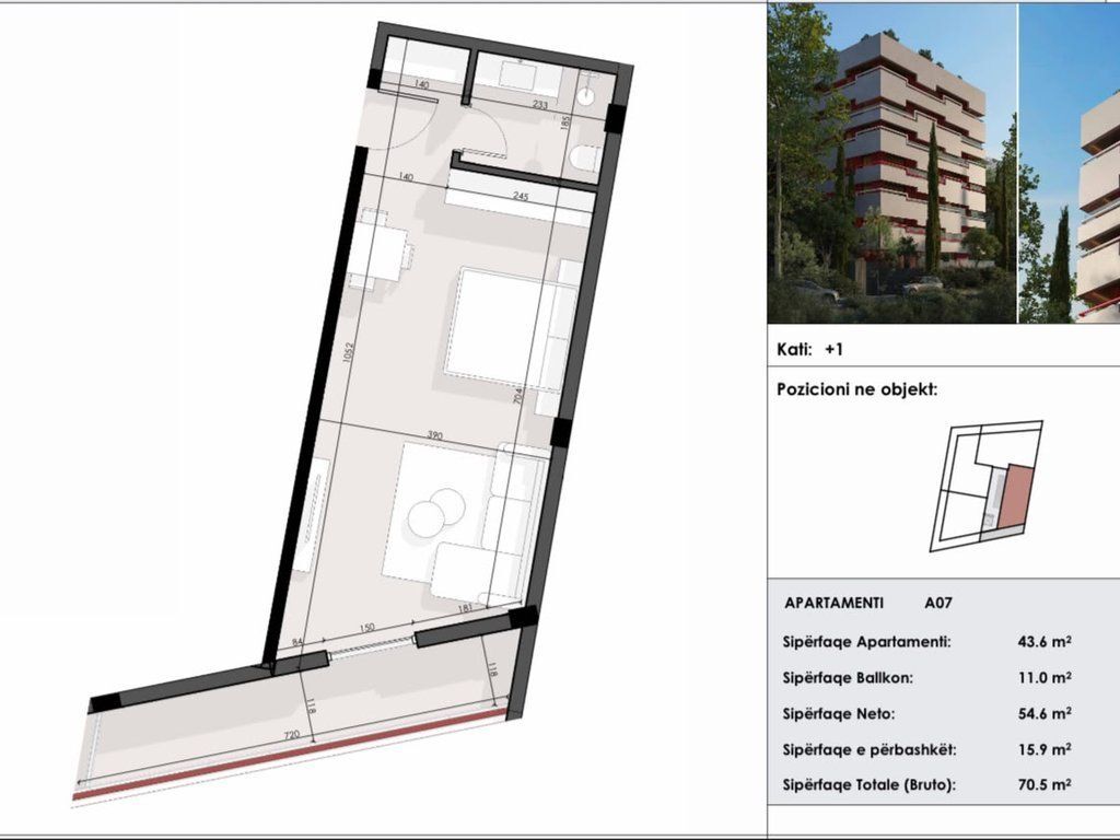SARANDE, APARTAMENT 1+1 PER SHITJE NE PROJEKT TE RI