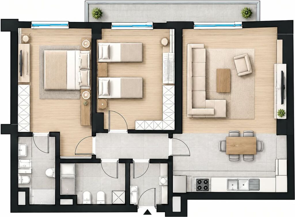 Shitet apartament 2+1+2 ne zonen e Kinostudios prane Kompleks East Side Living, Tirane. ID 5877