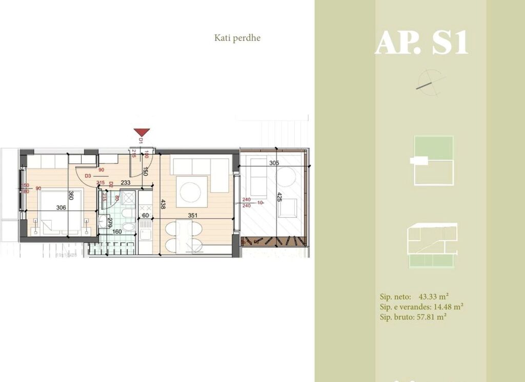 Appartamento 1+1 con veranda a Stone Village, Qeparo – AP16