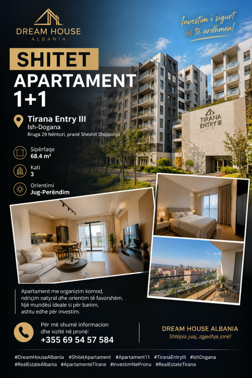 **APPARTAMENTO IN VENDITA 1+1 – TIRANA ENTRY III**