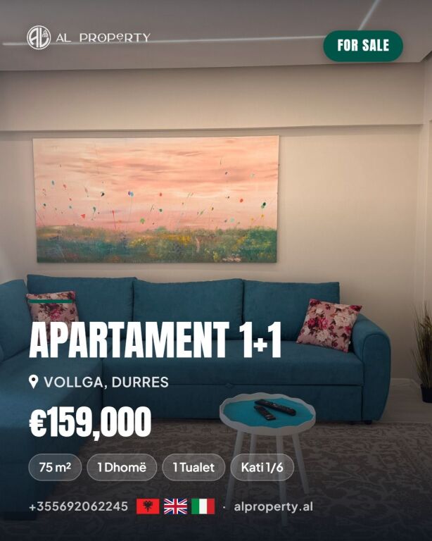 Apartament 1+1 per shitje ne Vollga, Durres