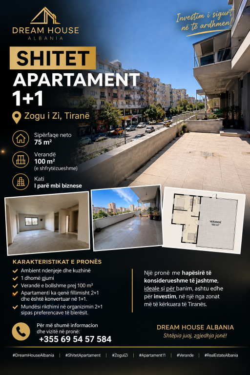 **APPARTAMENTO 1+1 IN VENDITA CON VERANDA – ZOGU I ZI**