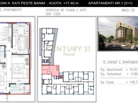 Appartamento 2+1 in Vendita a Paskuqan, Tirana, 108.72 m²