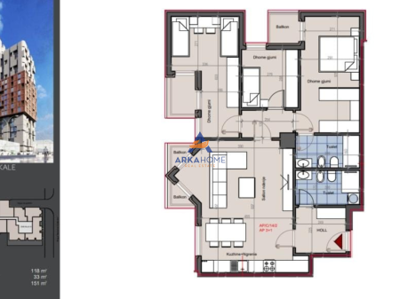 SHITET APARTAMENT 3+1+BALLKONE "HORA VERTIKALE, ZOGU I ZI" 377.500 EURO