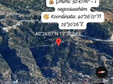 🏞️ TERRENO IN VENDITA A KANINA – SOTTO IL RISTORANTE “SHPELLA E FIKUT”
