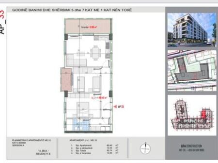 Apartament 2+1 me Verandë për Shitje te Iliria Residence, Kati 5