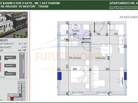 Shitet, Apartament 1+1, Tirana Entry 2, Tiranë.