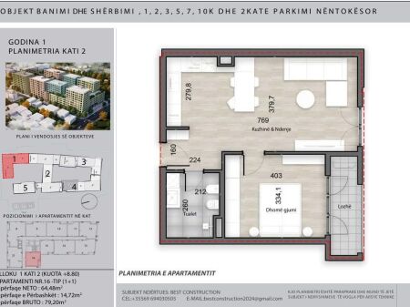 OCCASION- APARTMENT 1+1 FOR SALE - SPLENDOR COMPLEX, PORCELAN, TIRANA