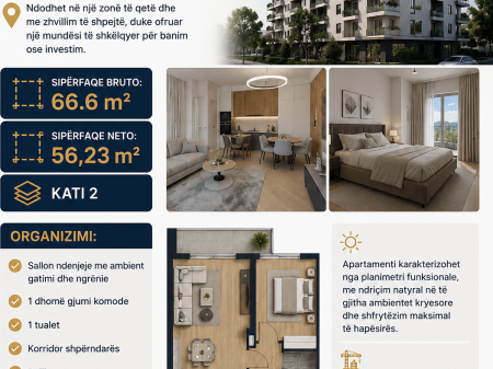  APPARTAMENTO 1+1 IN VENDITA A PASKUQAN – VIA “LIDHJA E PRIZRENIT”