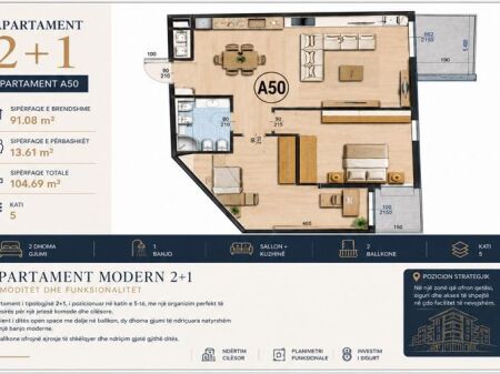  Appartamento 2+1 in vendita | 104 m² | Residenca Sanel | Paskuqan