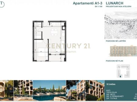 EXCLUSIVE ! Apartament 1+1 për shitje në Lunarch Residence Mali i Robit ! 59,700 €