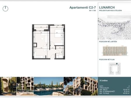 Apartament 1+1 per shitje ne Lunarch Residence Mali i Robit, Golem
