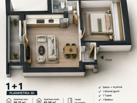 Shitet apartament 1+1 tek Rruga 5 Maji , Concord Center