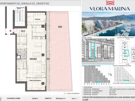 Apartament 3+1, Vlora Marina | Pamje Deti, Tarracë 96 m2