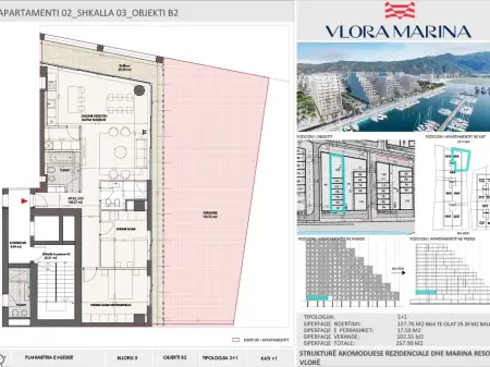 Apartment 2+1 for Sale in Vlora Marina, Building B2, Floor 1