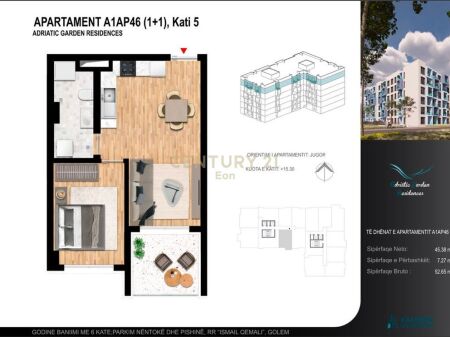 APARTAMENT 1+1 ME PAMJE PISHNE ,PER SHITJE TEK "ADRIATIK GARDEN" NE GOLEM !