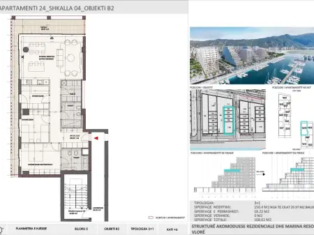 Apartment 3+1 for Sale in Vlora Marina, Building B2, Floor 6