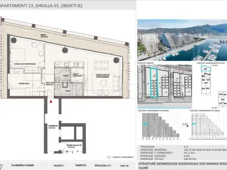 Apartment 2+1 for Sale in Vlora Marina, Building B2, Floor 8