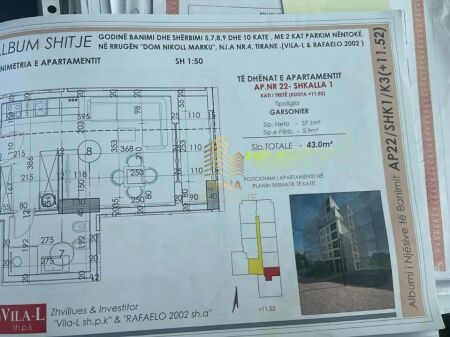 Shitet Garsoniere+blk , Rruga Dibres  6.200.000 Lek