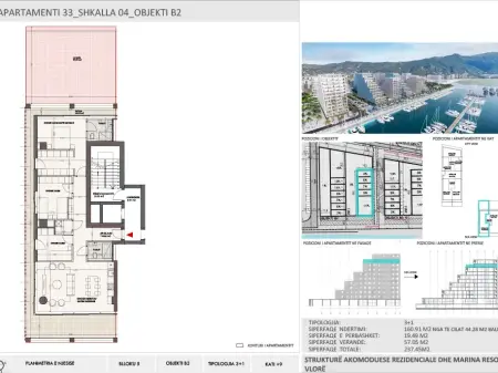 3+1 Apartment for Sale in Vlora Marina, Building B2, Floor 9
