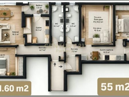 1+1 apartment for sale at Kodra e Diellit 1.