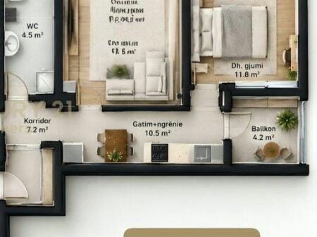 Shitet Apartament 1+1 në Kodra e Diellit  Blihet me Kredi | Garazh i Mbyllur me Çmim Ekstra 129,000 €