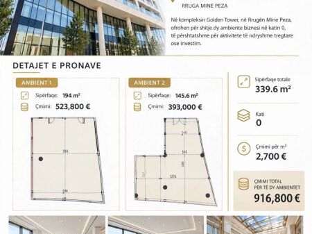 🏢 SHITEN 2 AMBIENTE BIZNESI | GOLDEN TOWER – RRUGA MINE PEZA, TIRANË
