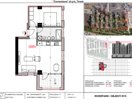 Shitet, Apartament 1+1 River Park Residence, Unaza e Re.