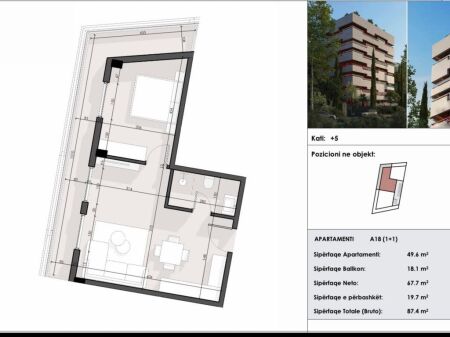 SARANDE, APARTAMENT 1+1 PER SHITJE NE PROJEKT TE RI